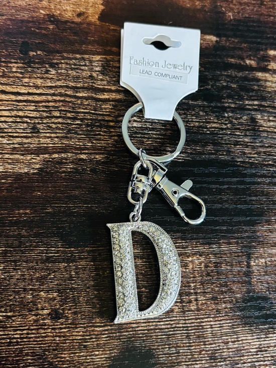 Fashion Jewelry Accessories - Silver Tone Crystal Rhinestone 'D' Keychain Charm